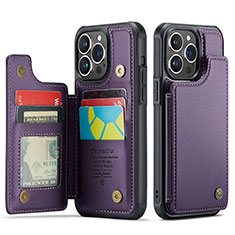 Custodia Portafoglio In Pelle Cover con Supporto C01S per Apple iPhone 15 Pro Viola