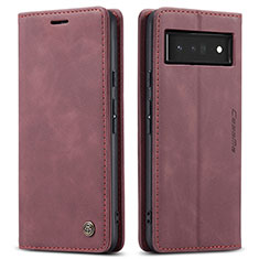 Custodia Portafoglio In Pelle Cover con Supporto C01S per Google Pixel 6 Pro 5G Rosso Rosa