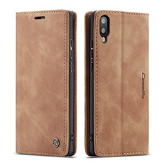 Custodia Portafoglio In Pelle Cover con Supporto C01S per Samsung Galaxy M10 Marrone Chiaro