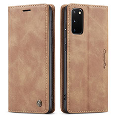 Custodia Portafoglio In Pelle Cover con Supporto C01S per Samsung Galaxy S20 Marrone Chiaro