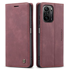 Custodia Portafoglio In Pelle Cover con Supporto C01S per Xiaomi Poco F3 5G Rosso Rosa