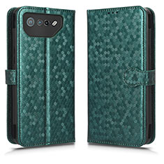 Custodia Portafoglio In Pelle Cover con Supporto C01X per Asus ROG Phone 7 Verde