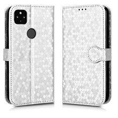 Custodia Portafoglio In Pelle Cover con Supporto C01X per Google Pixel 5 XL 5G Argento