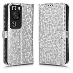 Custodia Portafoglio In Pelle Cover con Supporto C01X per Huawei P60 Pro Argento