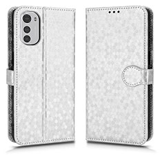 Custodia Portafoglio In Pelle Cover con Supporto C01X per Motorola Moto E32s Argento