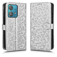 Custodia Portafoglio In Pelle Cover con Supporto C01X per Motorola Moto Edge 40 Neo 5G Argento