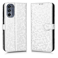 Custodia Portafoglio In Pelle Cover con Supporto C01X per Motorola Moto G62 5G Argento