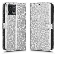 Custodia Portafoglio In Pelle Cover con Supporto C01X per Motorola Moto G72 Argento