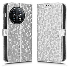 Custodia Portafoglio In Pelle Cover con Supporto C01X per OnePlus 11R 5G Argento