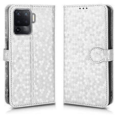 Custodia Portafoglio In Pelle Cover con Supporto C01X per Oppo F19 Pro+ Plus 5G Argento