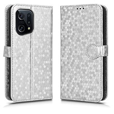 Custodia Portafoglio In Pelle Cover con Supporto C01X per Oppo Find X5 5G Argento