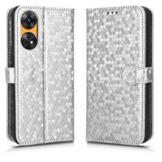 Custodia Portafoglio In Pelle Cover con Supporto C01X per Oppo Reno8 T 4G Argento