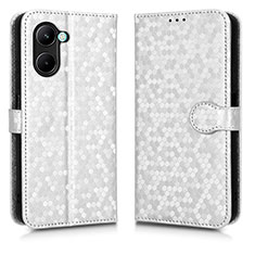 Custodia Portafoglio In Pelle Cover con Supporto C01X per Realme C33 Argento