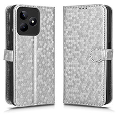 Custodia Portafoglio In Pelle Cover con Supporto C01X per Realme C51 Argento