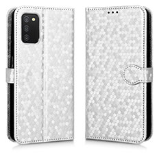 Custodia Portafoglio In Pelle Cover con Supporto C01X per Samsung Galaxy M02s Argento