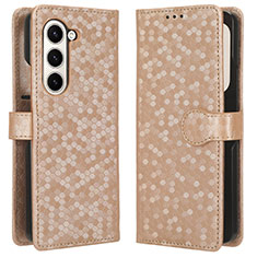 Custodia Portafoglio In Pelle Cover con Supporto C01X per Samsung Galaxy Z Fold5 5G Oro