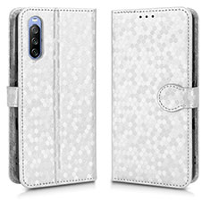 Custodia Portafoglio In Pelle Cover con Supporto C01X per Sony Xperia 10 III SO-52B Argento