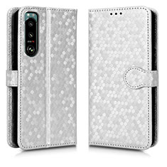 Custodia Portafoglio In Pelle Cover con Supporto C01X per Sony Xperia 5 III Argento