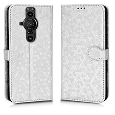 Custodia Portafoglio In Pelle Cover con Supporto C01X per Sony Xperia PRO-I Argento