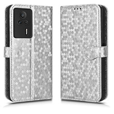 Custodia Portafoglio In Pelle Cover con Supporto C01X per Xiaomi Redmi K60E 5G Argento