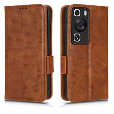 Custodia Portafoglio In Pelle Cover con Supporto C02X per Huawei P60 Pro Marrone