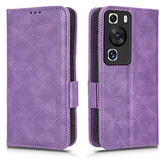 Custodia Portafoglio In Pelle Cover con Supporto C02X per Huawei P60 Pro Viola