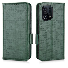 Custodia Portafoglio In Pelle Cover con Supporto C02X per Oppo Find X5 5G Verde