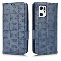 Custodia Portafoglio In Pelle Cover con Supporto C02X per Oppo Find X5 Pro 5G Blu