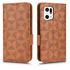 Custodia Portafoglio In Pelle Cover con Supporto C02X per Oppo Find X5 Pro 5G Marrone