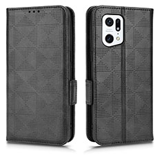 Custodia Portafoglio In Pelle Cover con Supporto C02X per Oppo Find X5 Pro 5G Nero