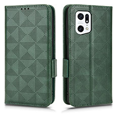 Custodia Portafoglio In Pelle Cover con Supporto C02X per Oppo Find X5 Pro 5G Verde