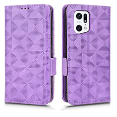 Custodia Portafoglio In Pelle Cover con Supporto C02X per Oppo Find X5 Pro 5G Viola