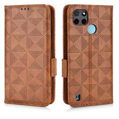 Custodia Portafoglio In Pelle Cover con Supporto C02X per Realme C25Y India Marrone