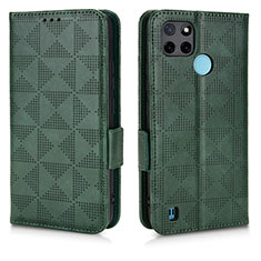 Custodia Portafoglio In Pelle Cover con Supporto C02X per Realme C25Y India Verde