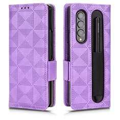 Custodia Portafoglio In Pelle Cover con Supporto C02X per Samsung Galaxy Z Fold3 5G Viola