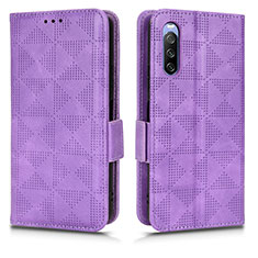 Custodia Portafoglio In Pelle Cover con Supporto C02X per Sony Xperia 10 III SO-52B Viola