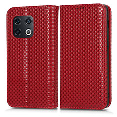 Custodia Portafoglio In Pelle Cover con Supporto C03X per OnePlus 10 Pro 5G Rosso