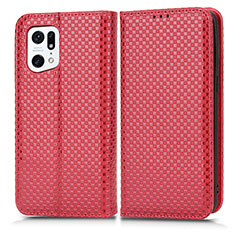 Custodia Portafoglio In Pelle Cover con Supporto C03X per Oppo Find X5 Pro 5G Rosso