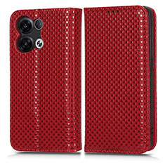 Custodia Portafoglio In Pelle Cover con Supporto C03X per Oppo Reno8 Pro 5G Rosso