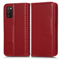 Custodia Portafoglio In Pelle Cover con Supporto C03X per Samsung Galaxy F02S SM-E025F Rosso