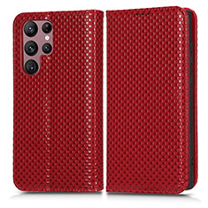 Custodia Portafoglio In Pelle Cover con Supporto C03X per Samsung Galaxy S25 Ultra 5G Rosso