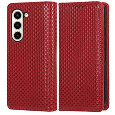 Custodia Portafoglio In Pelle Cover con Supporto C03X per Samsung Galaxy Z Fold5 5G Rosso