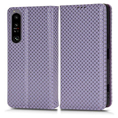 Custodia Portafoglio In Pelle Cover con Supporto C03X per Sony Xperia 1 IV SO-51C Viola