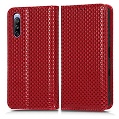 Custodia Portafoglio In Pelle Cover con Supporto C03X per Sony Xperia 10 III SO-52B Rosso