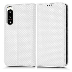 Custodia Portafoglio In Pelle Cover con Supporto C03X per Sony Xperia 5 IV Bianco