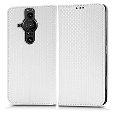 Custodia Portafoglio In Pelle Cover con Supporto C03X per Sony Xperia PRO-I Bianco