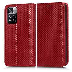 Custodia Portafoglio In Pelle Cover con Supporto C03X per Xiaomi Poco X4 NFC Rosso