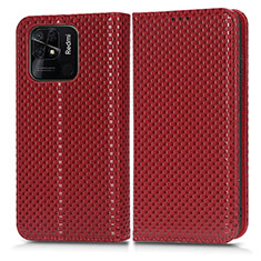 Custodia Portafoglio In Pelle Cover con Supporto C03X per Xiaomi Redmi 10 India Rosso