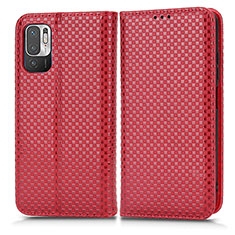 Custodia Portafoglio In Pelle Cover con Supporto C03X per Xiaomi Redmi Note 10 5G Rosso