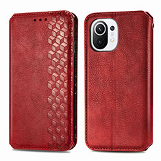 Custodia Portafoglio In Pelle Cover con Supporto C04 per Xiaomi Mi 11 Lite 4G Rosso